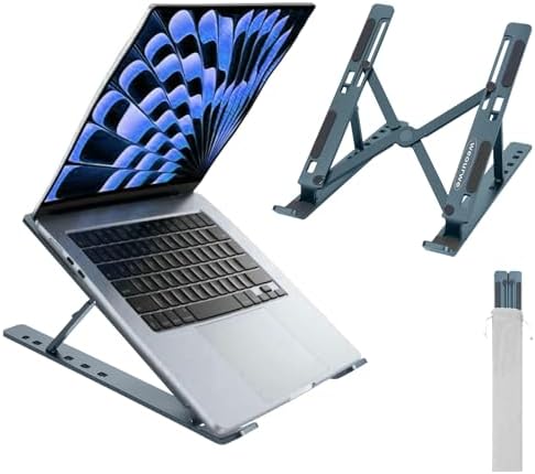 Ergonomic and Foldable Laptop Stand for Desk, Adjustable Riser, Fits All Laptops and Notebooks up to 17,Ultra-Thin,Ventilated Cooling,ABS+Silicone,Grey.
