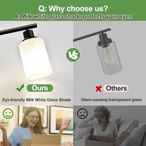 Zarbitta 4-Light Bathroom Light Fixtures, Black Modern Vanity Lights with Milky White Frosted Glass Shades, Bathroom Wall Lamp for Mirror Kitchen Living Room