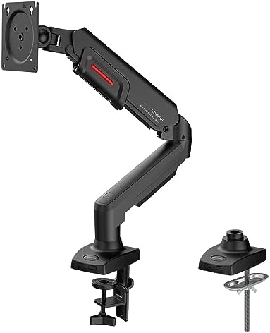 KOORUI Single Monitor Mount, Adjustable Gas Spring, Vertical Swivel Arm Fits 17-32 Inch, up to 19.8lbs, Stand With Clamp/Grommet Mounting Base, KR20Y