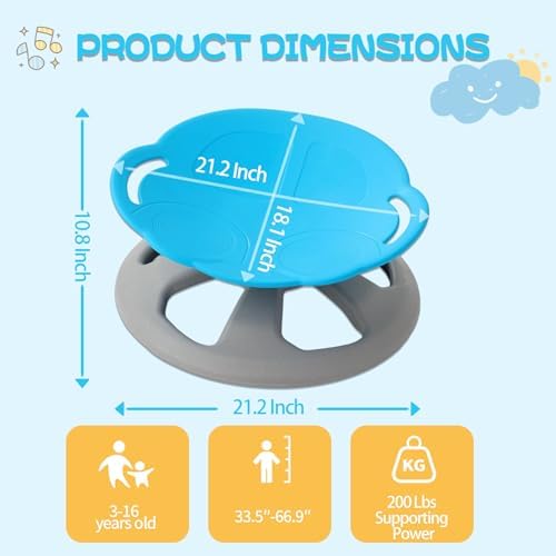 BABAMU Spinning Chair for Autistic Kids, Sensory Swivel Chair, 220LBS Weight Capacity, Autism Sensory Products, Autism Toys, Sensory Toy (Blue, Handle)