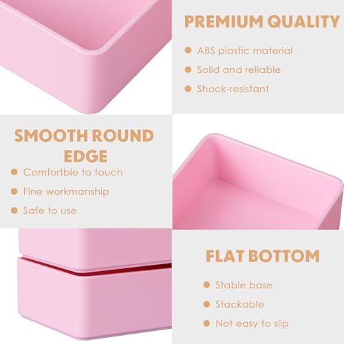 Teling 2 Pcs Pink Plastic Desk Drawer Organizer Pen Tray Shallow