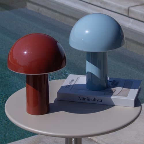 Brightech Celia Table Lamp – 10" Touch-Controlled Mushroom Accent Lamp, Cordless & Dimmable LED, Portable & Rechargeable Bedside Night Light, Sustainable Recycled Modern Patio Lamp for Home Décor, Red