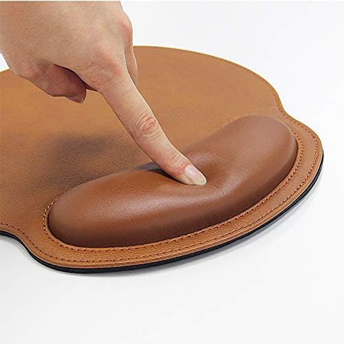 Brown Mouse Pad Leather Wrist Rest Support, Ergonomic Memory Foam Mouse Pad