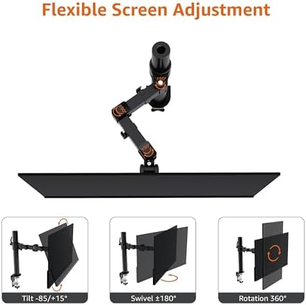 Amazon Basics Single Computer Monitor Stand with Cable Management, Height Adjustable VESA Desk Arm Mount, Fully Adjustable Tilt and Rotation, Steel, Black, Fits 13-30" Screens