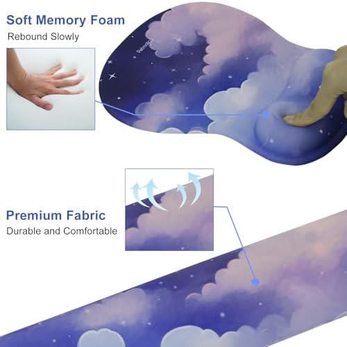 Petmolico Desk Pad Set with Wrist Rest for Keyboard & Mouse, Cloud Sky