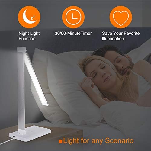 LED Desk Lamp with Wireless Charger,Eye-Caring Table Lamps,Stepless Dimmable Office Lamp with USB Charging Port,Touch/Memory/Timer Function,25 Brightness Lighting,Foldable Lamp