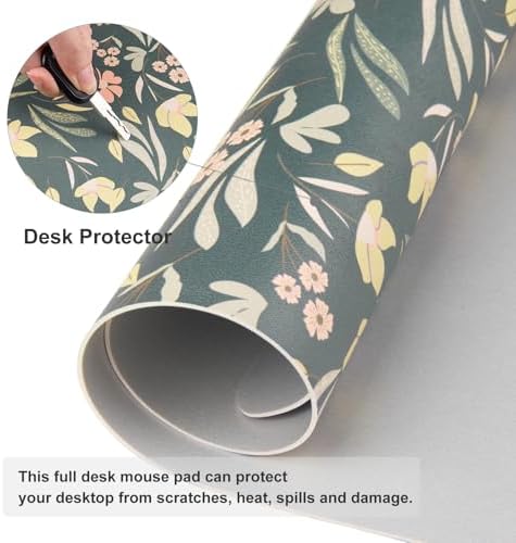 Faux Leather Large Mouse Pad, Office Desk Mat, 31.5"x15.7", Ditsy Floral