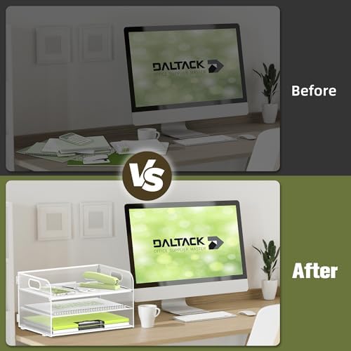 DALTACK 3 Tier Paper Organizer for Desk, Sliding Paper Trays, White
