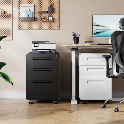 DEVAISE 3 Drawer File Cabinet with Lock, Fully Assembled Except Casters