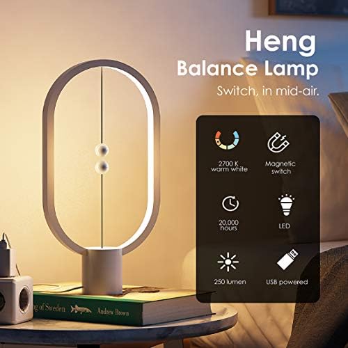 Allocacoc Heng Balance lamp, DesignNest, Switch on in mid-air, USB Powered LED Table lamp, magneticDesk lamp, Warm Eye-Care Lamp, Contemporary Soft Light, Office, Home (White)