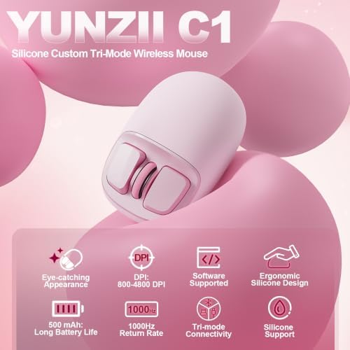 YUNZII C1 Wireless Tri-Mode Wireless Mouse 4800 DPI Optical (Pink)