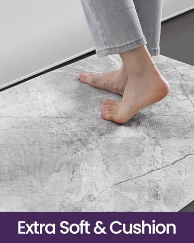 DEXI Kitchen Floor Mats Cushioned Anti Fatigue, 23x107 Light Grey Marble