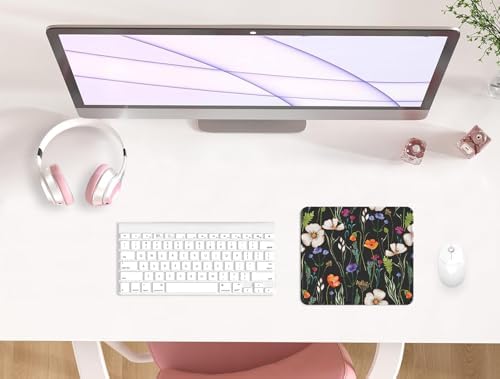 eulps Mouse Pad with Stitched Edge, Multiple Patterns Computer Mouse Pads with Non-Slip Rubber Base, Washable Cloth Mousepad, for Gaming, Laptop, PC (Wildflower Night)