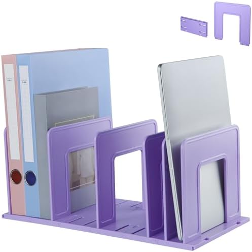 Adjustable Vertical File Sorter Sturdy Plastic Expandable Upright File Holder, Desktop Binder Organizer, School Office File Organizer Bookshelf Divider, Assemble Easily Endlessly, Purple