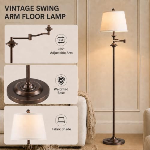 Wio-Mio Vintage Floor Lamp, 350° Adjustable Swing Arm for Living Room