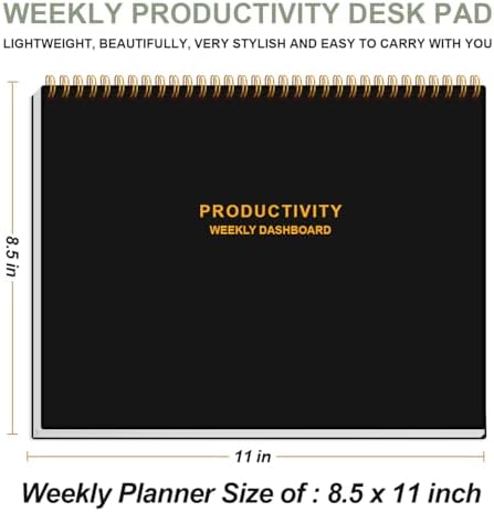 Weekly Productivity Dashboard - 8.5" x 11" Dashboard Desk Notepad Has 6 Focus Areas to List Tasks for Goals, Projects, Clients, Academic or Meal-Organize Your Daily Work Efficiently, 54 Weeks, Black