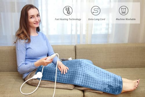 Ruqiji 17''x33'' XXXL King Size Heating Pad with 6 Temperature Settings, Flannel Electric Heating Pad for Back/Neck/Shoulders/Abdomen/Legs(Light Blue)