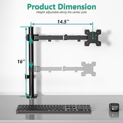 WALI Single Monitor Mount, Single Monitor Arm Desk Mount, Up to 32 inch Ultrawide, Regular Screens up to 27 inches, 22lbs, Adjustable Mount with C-CLAMP for Home Office Application(M001), Black
