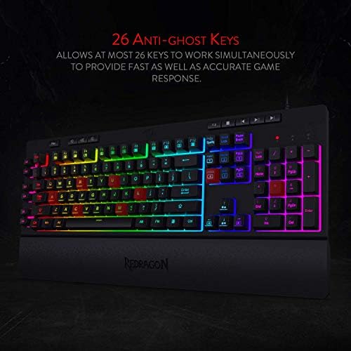 Redragon K512 RGB Membrane Gaming Keyboard, 6 Macro Keys & Easy Media Wheel