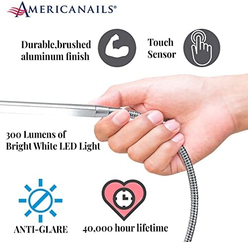 Americanails FlexiLamp Touch - LED Table Desk Lamp - Removable Clamp - Adjustable Lighting for Nail Stations - Manicure Table Light - Flexible Arm – 3 Brightness Levels - Touch Sensor - 300 Lumens