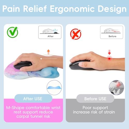 Upgrade Ergonomic Mouse Pad,Non Slip Mousepad Wrist Rest Support for Office, Computer, Laptop & Mac(B-Pink Blue Marble)