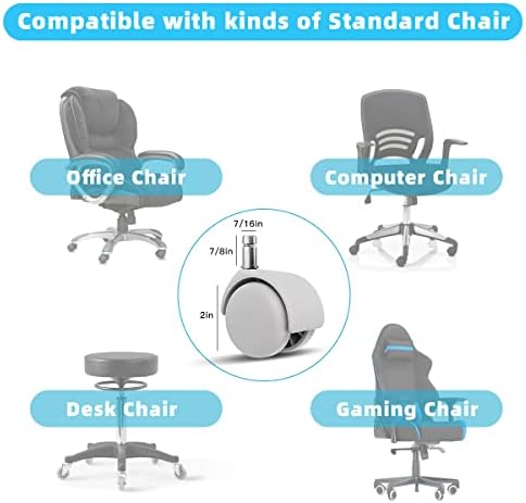 Omyoffice Office Chair Replacement Wheels - 2 in Set of 5 Plastic Casters