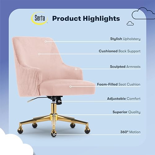 Serta Modern Vanity Chair with Gold Base, Mid-Back Soft Velvet Desk Chair