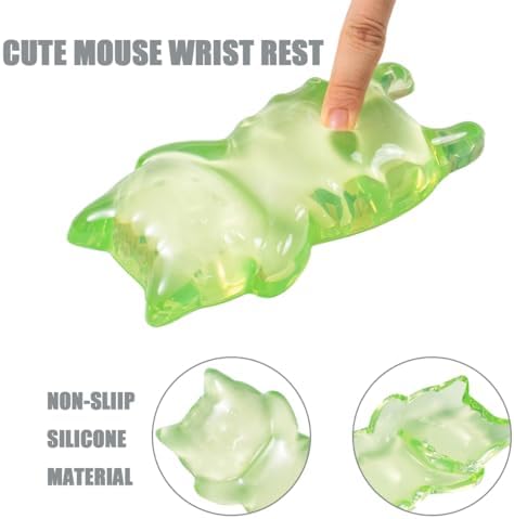 Ergonomic Silicone Gel Mouse Wrist Rest – Clear Cute Cat Mouse Wrist Rest, Comfort & Support for Typing and Gaming (Green)