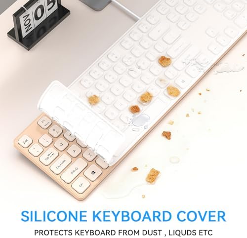 Wired USB Keyboard, Comfortable Quiet Chocolate Keys, Durable Ultra-Slim Computer Keyboard Wired(QWERTY) for PC, Windows 11/10/8/7/XP (Milk Tea, Wired Keyboard for Windows)