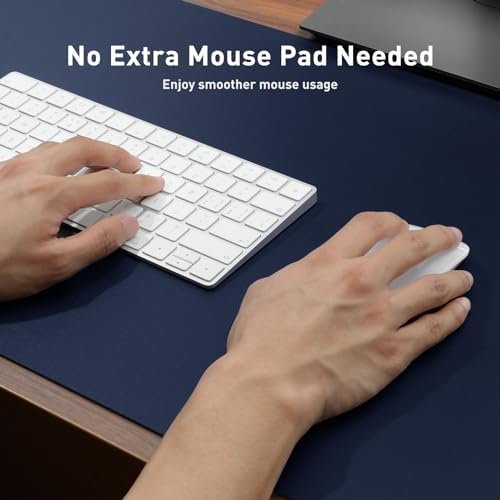 Aothia Faux Leather Desk Mat - Non-Slip PU Leather Desk Blotter, Waterproof Writing Surface, Large Desk Pad for Office & Home (Dark Blue, 55" x 17")
