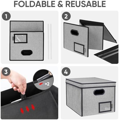 BALEINE File Organizer Box with Lid, Collapsible Hanging File Storage Box