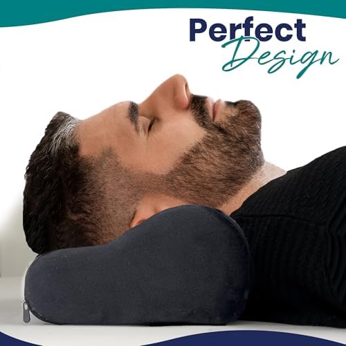 Memory Foam Headrest Pillow for Recliner – B-Shaped Neck Pillow with Stabilizer Strap, Soft Plush Fabric - Ultimate Neck Support and Pain Relief (Midnight)
