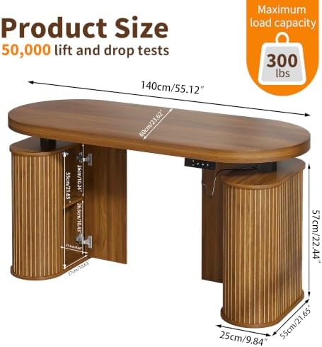 Electric Standing Desk with Storage, 55" Mid Century Modern Sit Stand Desk