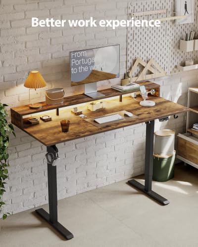 Agilestic 55*24 Inch Electric Standing Desk with Shelf & Led, Rustic Brown
