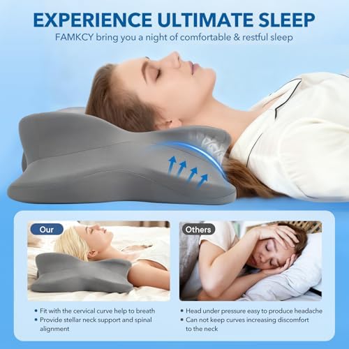 Cervical Pillow for Neck and Shoulder,Contour Memory Foam Pillow,Ergonomic Neck Support Pillow for Side Stomach Back Sleepers with Skin-Friendly Pillowcase