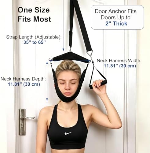 Over Door Cervical Decompression Strap, Adjustable Neck Hammock Traction Gear with Safety Lock & Comfort Grip, Home Neck Sling for Stiffness Pinched Nerve Relief, Fits Standard Door Panels