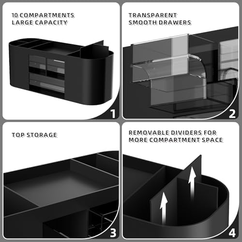 Marbrasse Desk Organizer Pen Holder with 3 Drawers, Multi-Functional Pencil Holder,Desk Organizers and Accessories with 7 Compartments for Home, School, Classroom (Black)