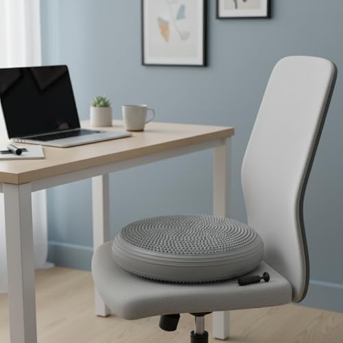 Inflatable Balance Disc Cushion, 13.4 Inch PVC Wobble Seat for Stability Training, Core Exercise & Office Chair Support, Portable Fitness Pad (Pink, Gray, Purple, Blue)