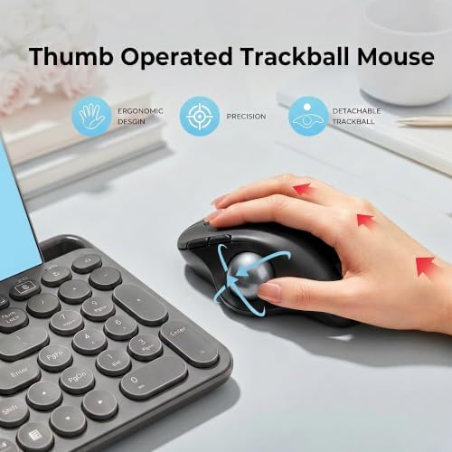 seenda Wireless Trackball Mouse, Ergonomic Bluetooth Rollerball Mouse,Black