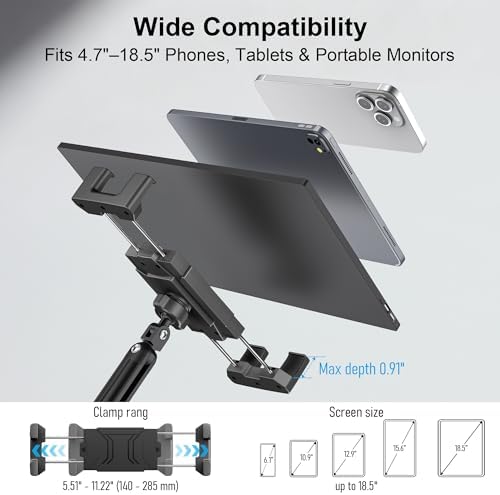 Portable Monitor Stand 15.6", Heavy Duty Tablet Arm Mount with Desk Clamp