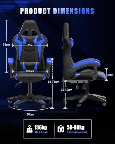 Racingreat RGB Gaming Chair for Adults & Kids, Lumbar Support, Blue.