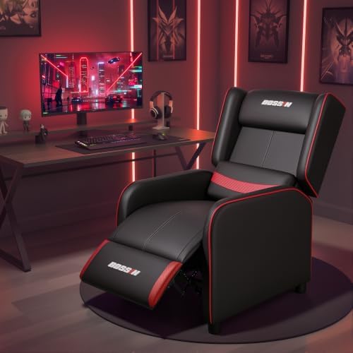 BOSSIN Gaming Recliner Chair for Adults 400lbs Racing Style Sofa Big and Tall PU Leather Recliner Seating, Modern Ergonomic Lounge Comfortable Home Movie Theater for Living Room(Red)