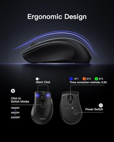 Inateck Full-Size Wireless Keyboard and Mouse Combo, 3-Device