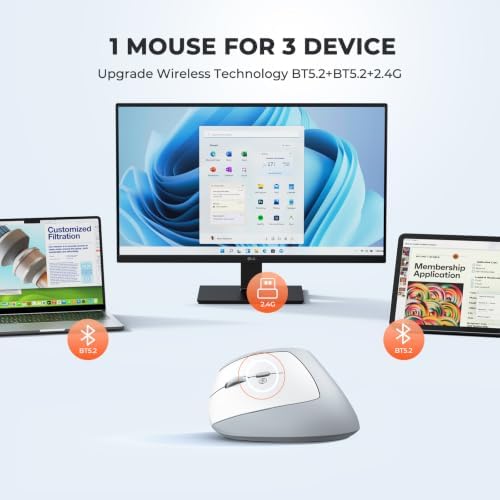 MEETION Left-Handed Ergonomic Vertical Mouse, Wireless, Rechargeable, Gray