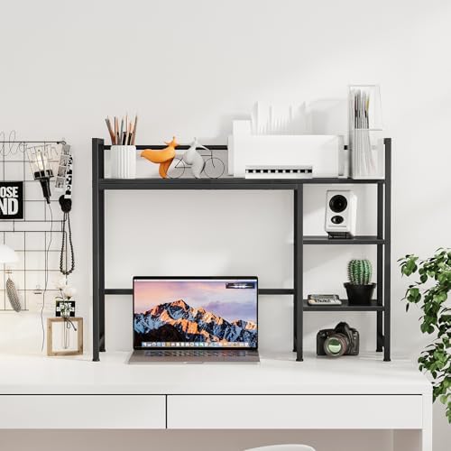 Snughome Desk Shelf, 38.6" Desk Hutch for Computer Monitor, Desktop Organizer Shelf, 4 Tier Desk Display Rack, Wood Desktop Bookshelf Storage Rack for Home Office Dorm, Black