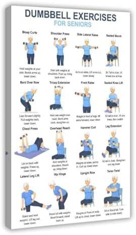 Dumbbell Exercises for Seniors 16 Step Seated And Standing Strength Workout Balance Stability Training Canvas Poster Wall Art for Living Room Bedroom Decor Frame 16x24inch