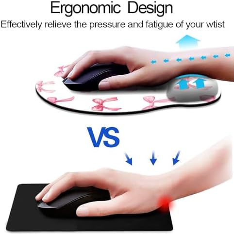 Ergonomic Mouse Pad with Wrist Support,Mouse Pad with Wrist Rest,Relieve Wrist Pain Mousepad Non-Slip Rubber Base,Mouse Pads for Desk,Computers,Laptop,Office,Home,Accessories Cute Pink Bow
