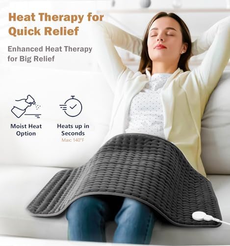 Heating Pad for Back, Neck & Shoulders, Soft Electric Heating Pad with Moist & Dry Heat, Auto-Off, Machine Washable, Birthday Gifts for Women Wife Mom Her (Rock Gray, 17"x33")