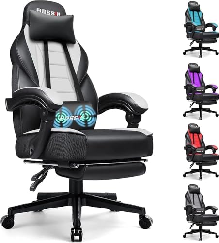 BOSSIN Big and Tall Gaming Chair with Footrest and Massage, 400lb Weight Capacity, Ergonomic Heavy Duty Chair with Large Size Seat and High Back