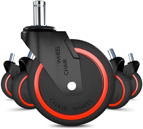 Anti-Tangle Office Chair Casters 5-Pack- 650LB Capacity, 7/16" x 7/8" Stem Size, 3 Inch PA Wheels for Carpet, Tile, Hardwood,360° Smooth Rolling, Low-Noise, Fits Most Chairs,Fits Most Chairs